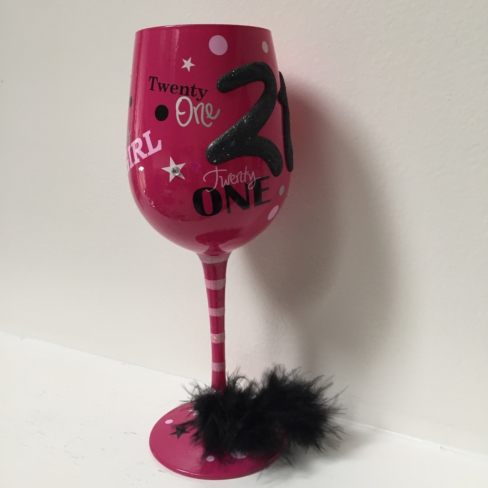 Top Shelf 21st Birthday Girl Wine Glass & more